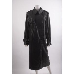 Zara Womens Faux Leather Black Trench Coat Jacket L Large 4369/241 NWOT NO BELT